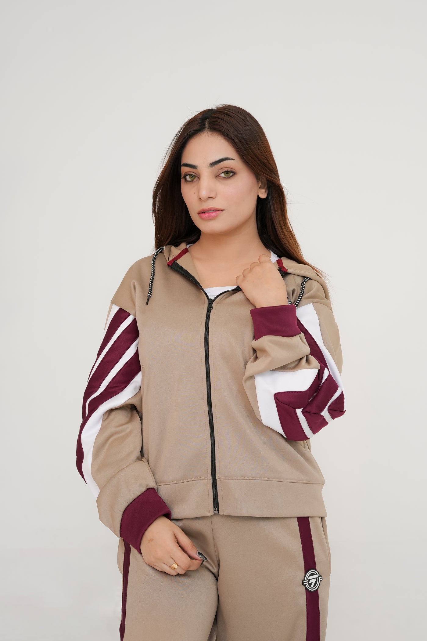 Trakkiez Beige Relaxed Fit Hoodie & Extra Wide Leg Bottom Co-ord Set