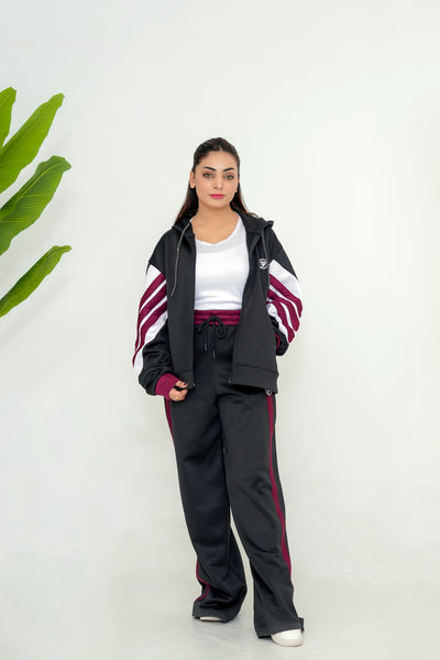 Trakkiez Black Relaxed Fit hoodie & Extra Wide Leg Bottom Co-ord Set