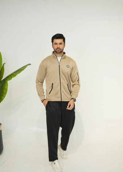 Trakkiez Beige Cotton Fleece Tracksuit