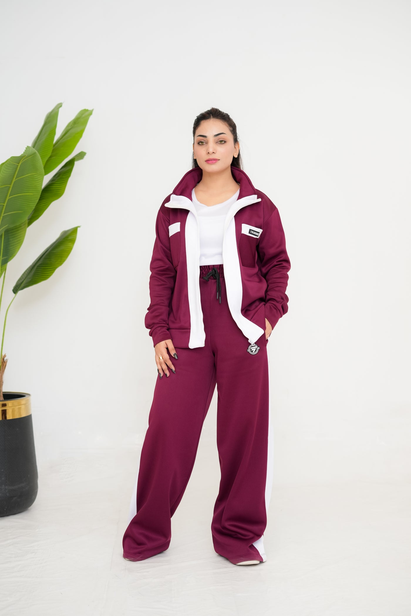 Trakkiez Double Pockets Maroon Fleece Co-ord Set