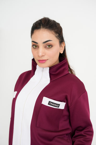 Trakkiez Double Pockets Maroon Fleece Co-ord Set