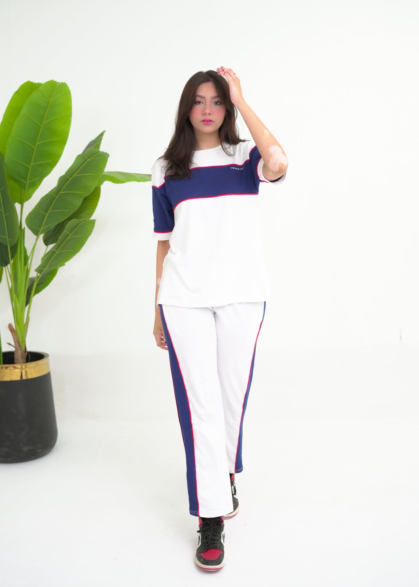 Trakkiez Panel Tee White Tracksuit - Straight Trouser