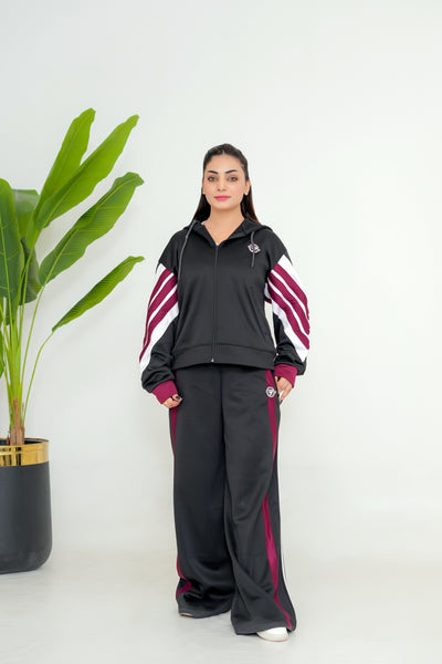 Trakkiez Black Relaxed Fit hoodie & Extra Wide Leg Bottom Co-ord Set