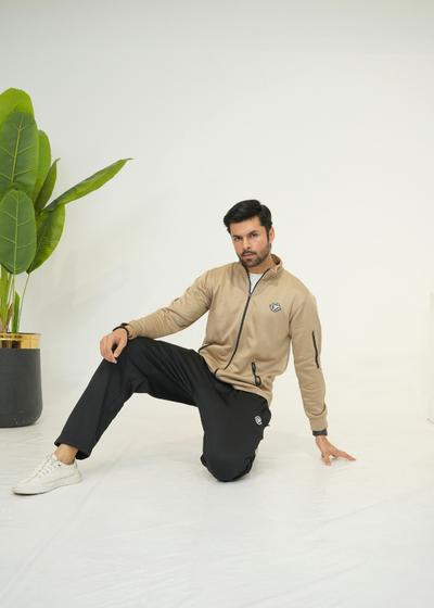 Trakkiez Beige Cotton Fleece Tracksuit
