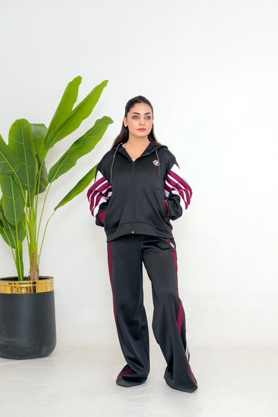 Trakkiez Black Relaxed Fit hoodie & Extra Wide Leg Bottom Co-ord Set