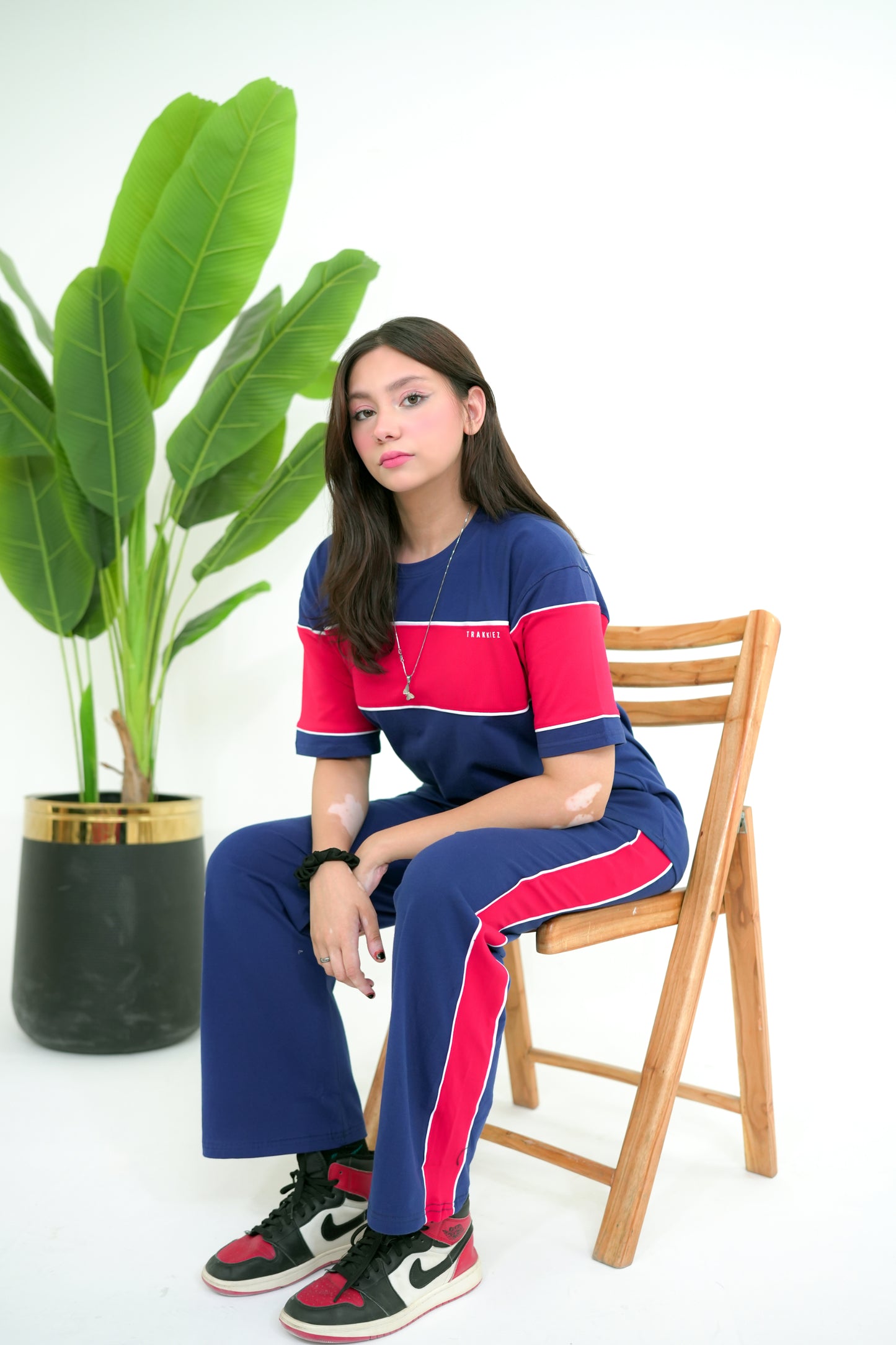 Trakkiez Panel Tee Blue Co-ord Set - Straight Trouser