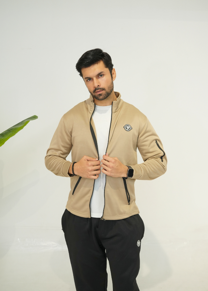 Trakkiez Beige Cotton Fleece Tracksuit