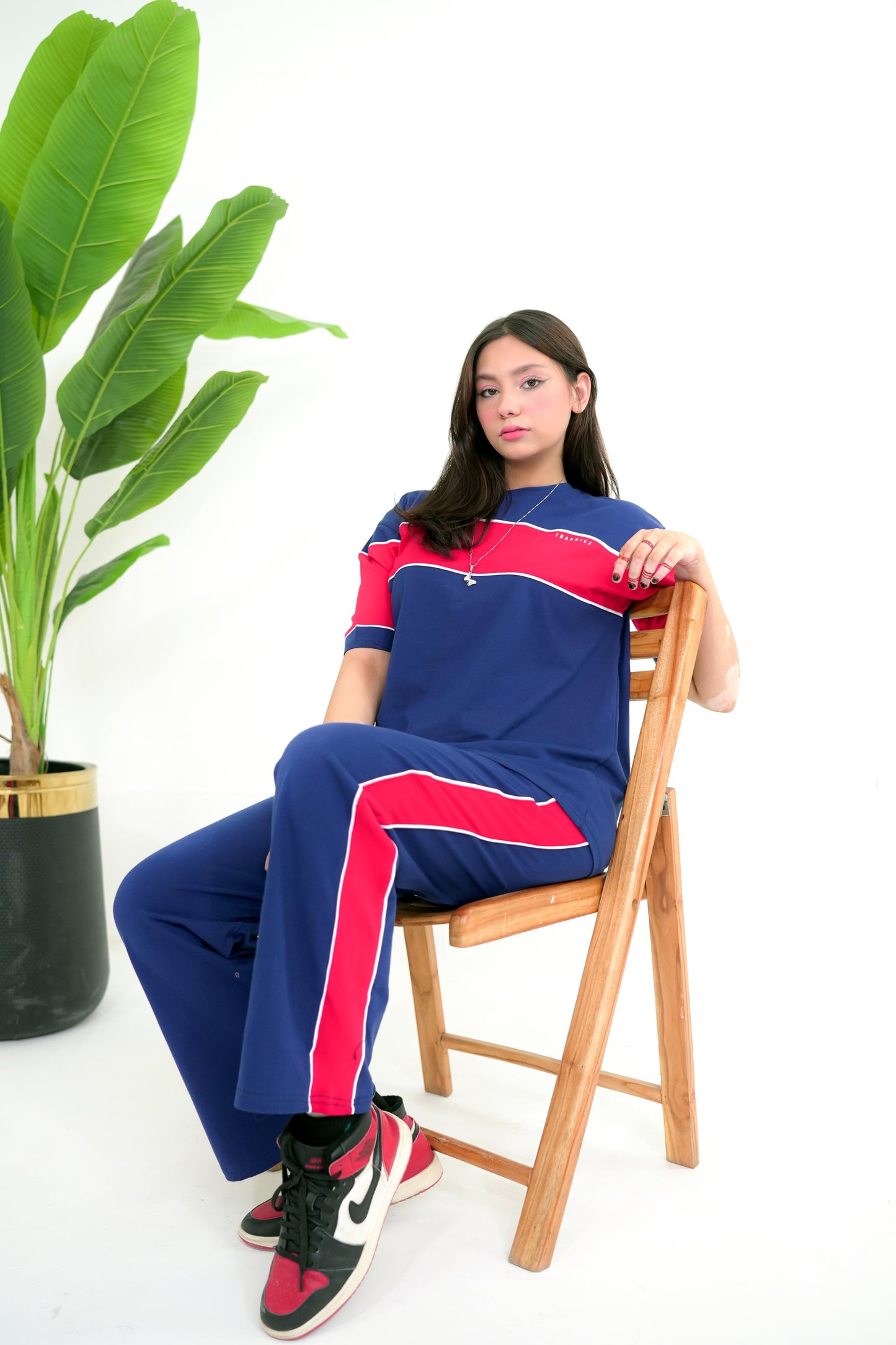 Trakkiez Panel Tee Blue Co-ord Set - Straight Trouser
