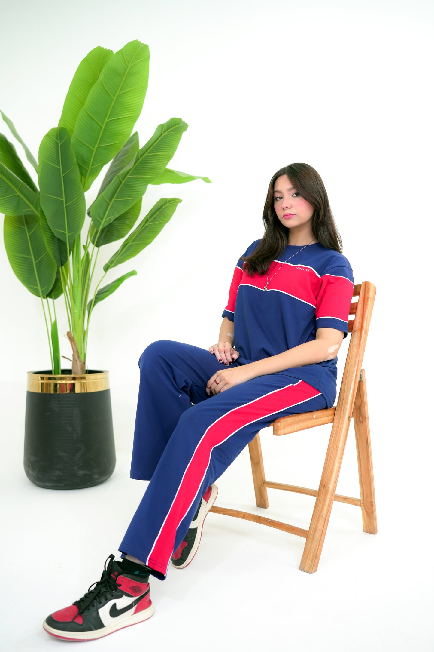 Trakkiez Panel Tee Blue Co-ord Set - Straight Trouser
