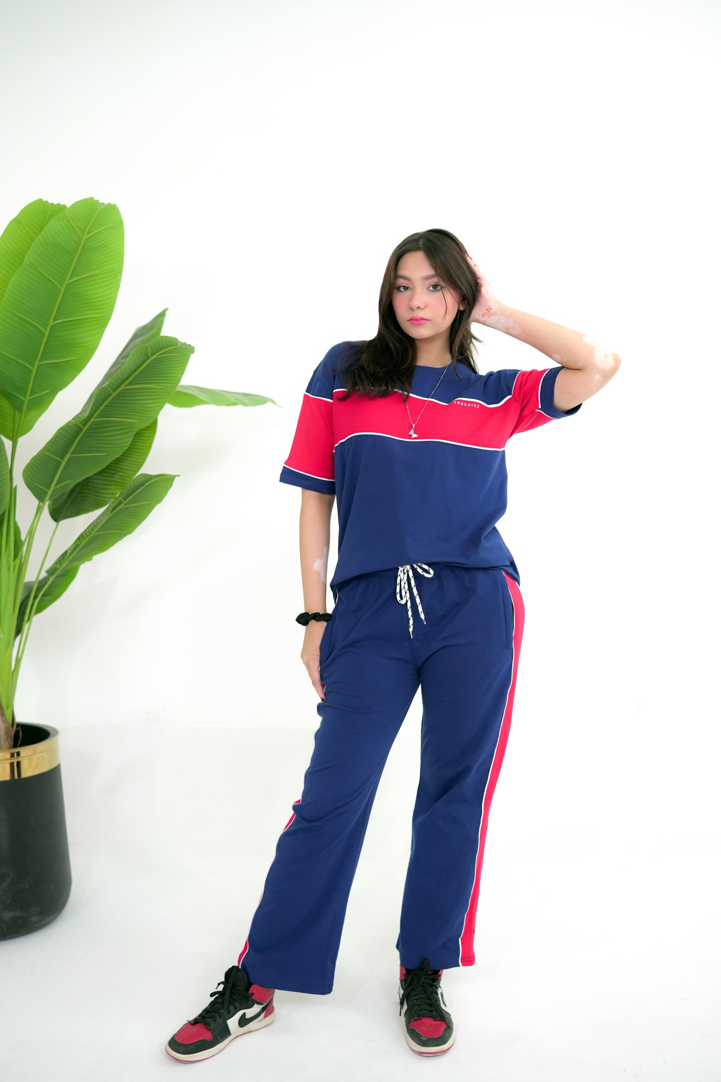 Trakkiez Panel Tee Blue Co-ord Set - Straight Trouser