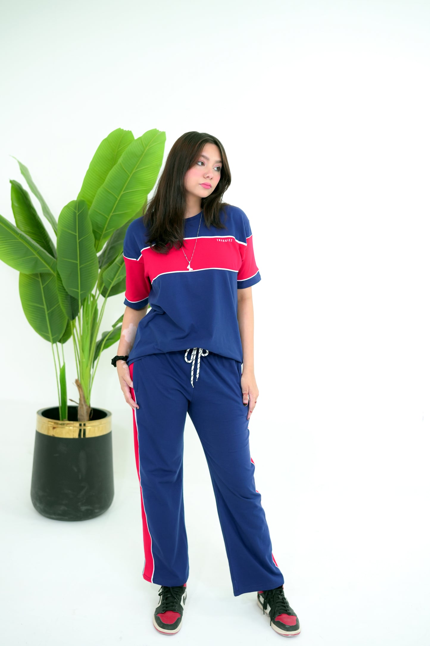 Trakkiez Panel Tee Blue Co-ord Set - Straight Trouser