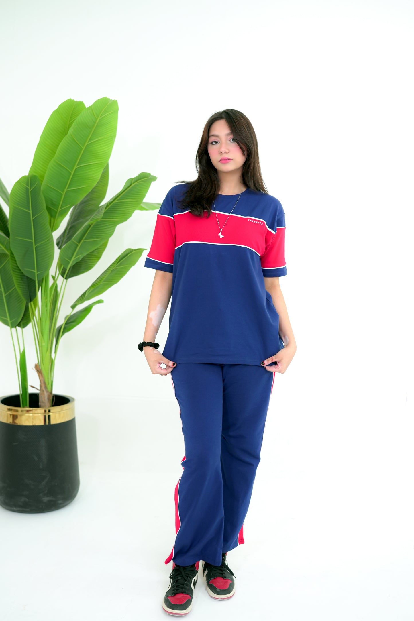 Trakkiez Panel Tee Blue Co-ord Set - Straight Trouser