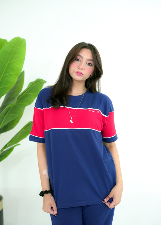 Trakkiez Panel Tee Blue Co-ord Set - Straight Trouser