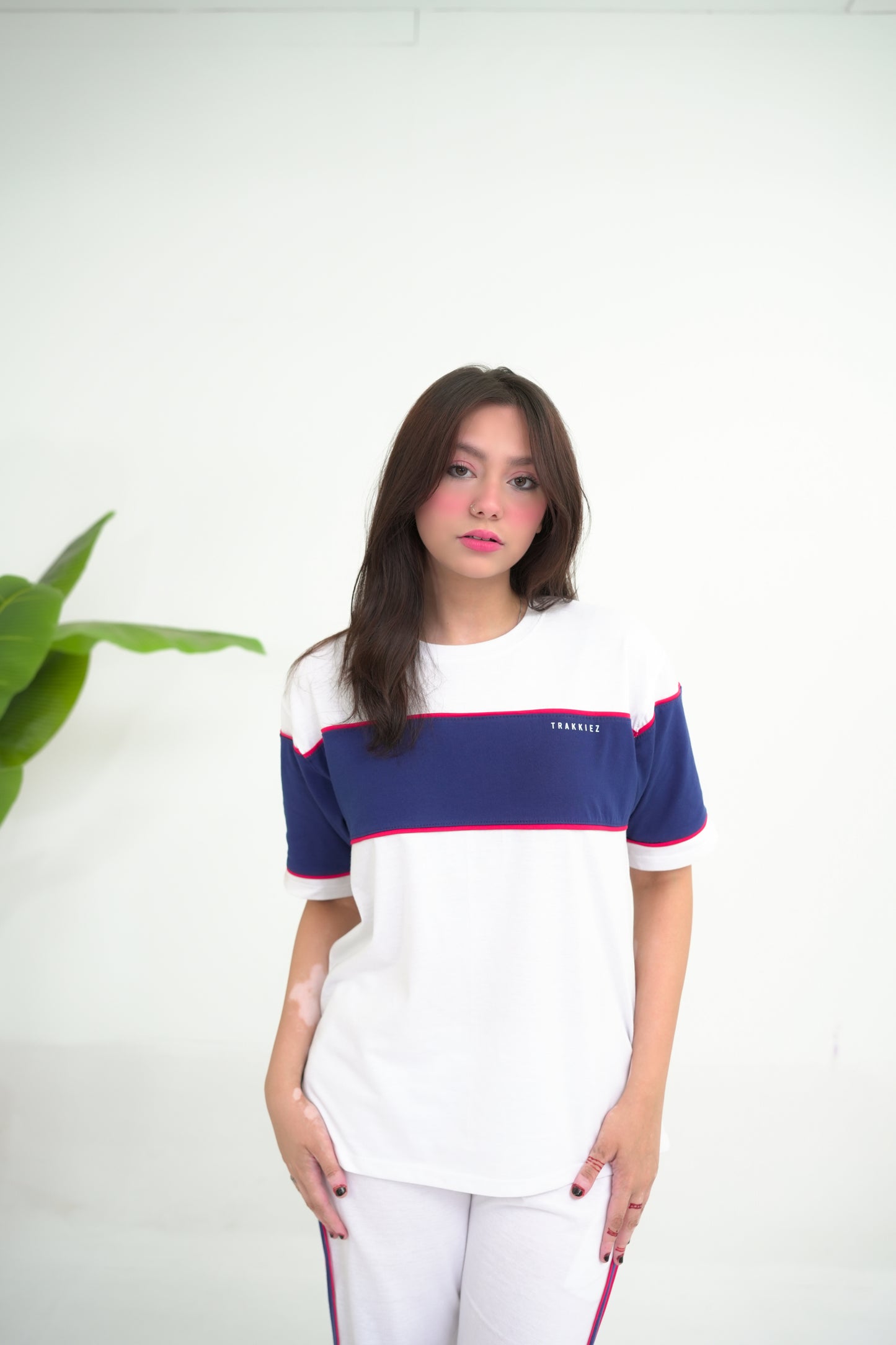 Trakkiez Panel Tee White Tracksuit - Straight Trouser