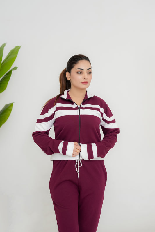 Trakkiez Winter Maroon Lining Glam Fleece Co-ord Set