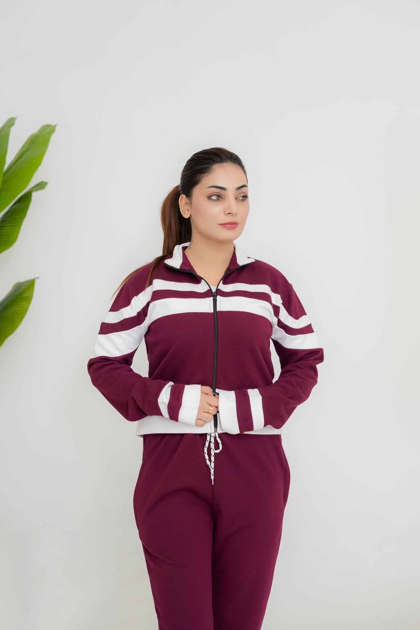 Trakkiez Winter Maroon Lining Glam Fleece Co-ord Set