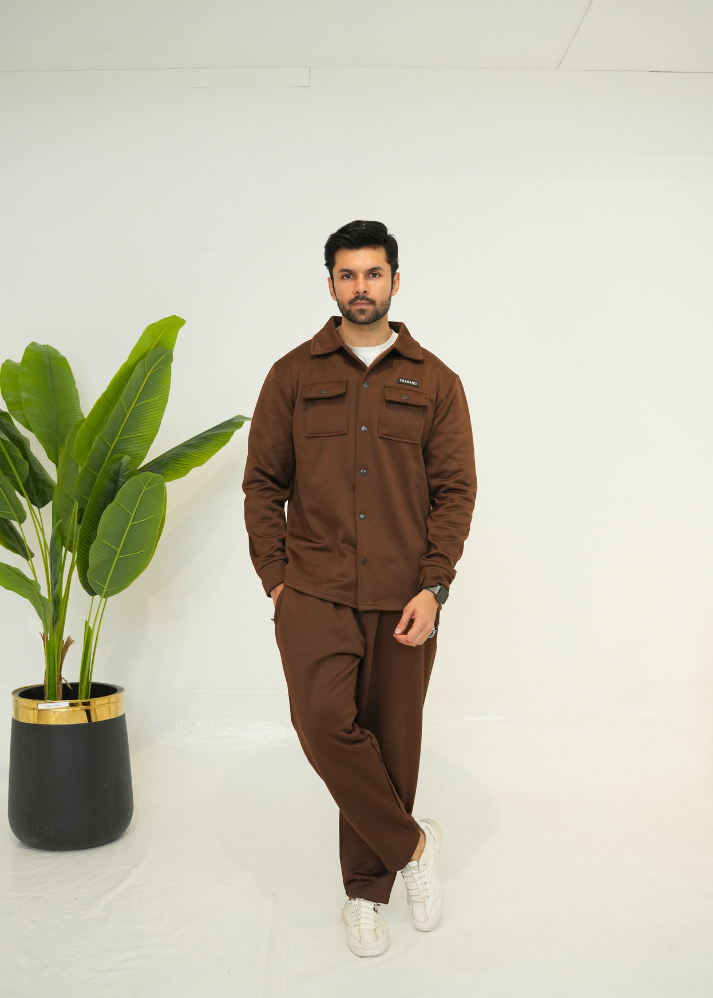 Trakkiez Front Pockets Detail Brown Tracksuit With Full Sleeves