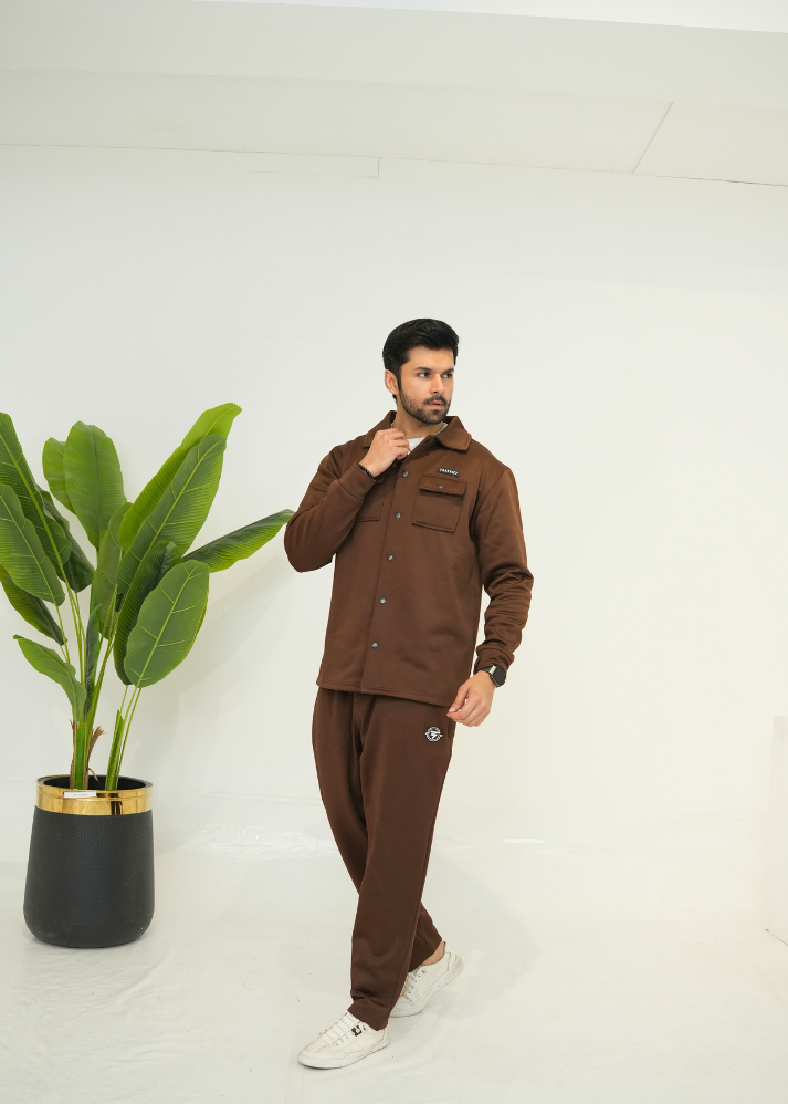 Trakkiez Front Pockets Detail Brown Tracksuit With Full Sleeves
