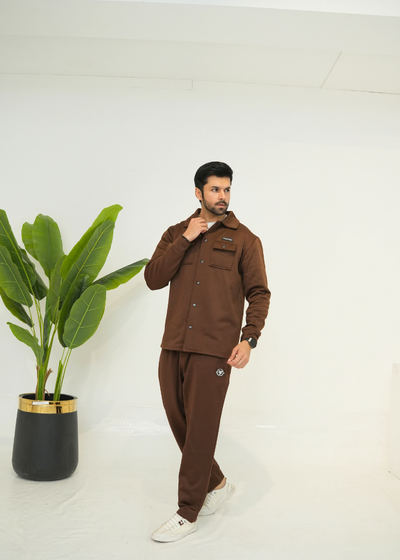 Trakkiez Front Pockets Detail Brown Tracksuit With Full Sleeves