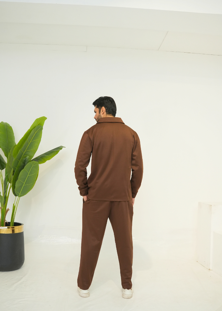 Trakkiez Front Pockets Detail Brown Tracksuit With Full Sleeves