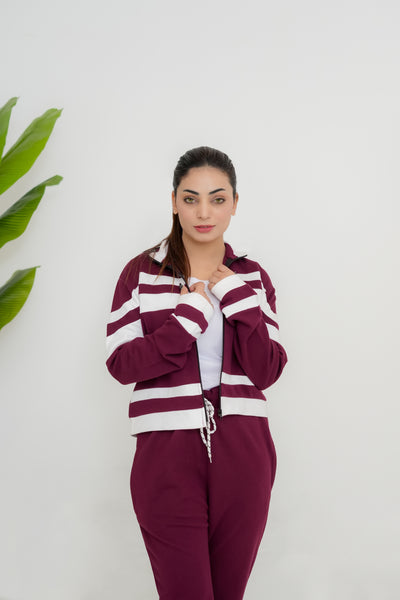 Trakkiez Winter Maroon Lining Glam Fleece Co-ord Set