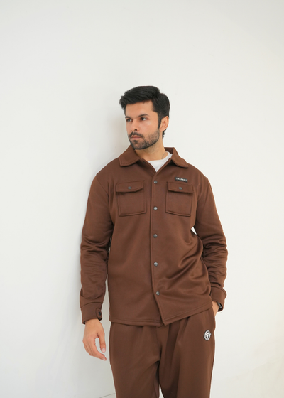 Trakkiez Front Pockets Detail Brown Tracksuit With Full Sleeves