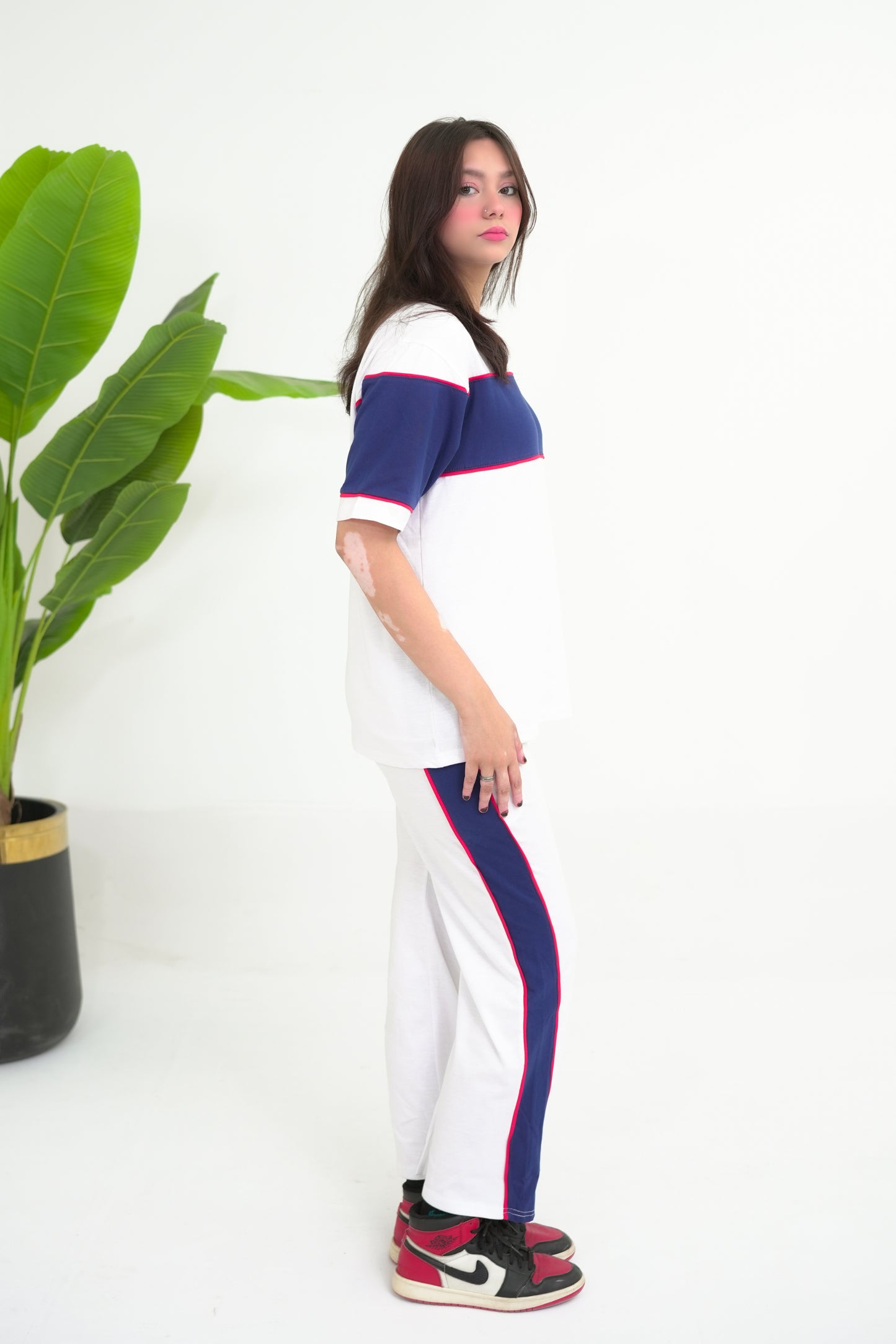 Trakkiez Panel Tee White Tracksuit - Straight Trouser