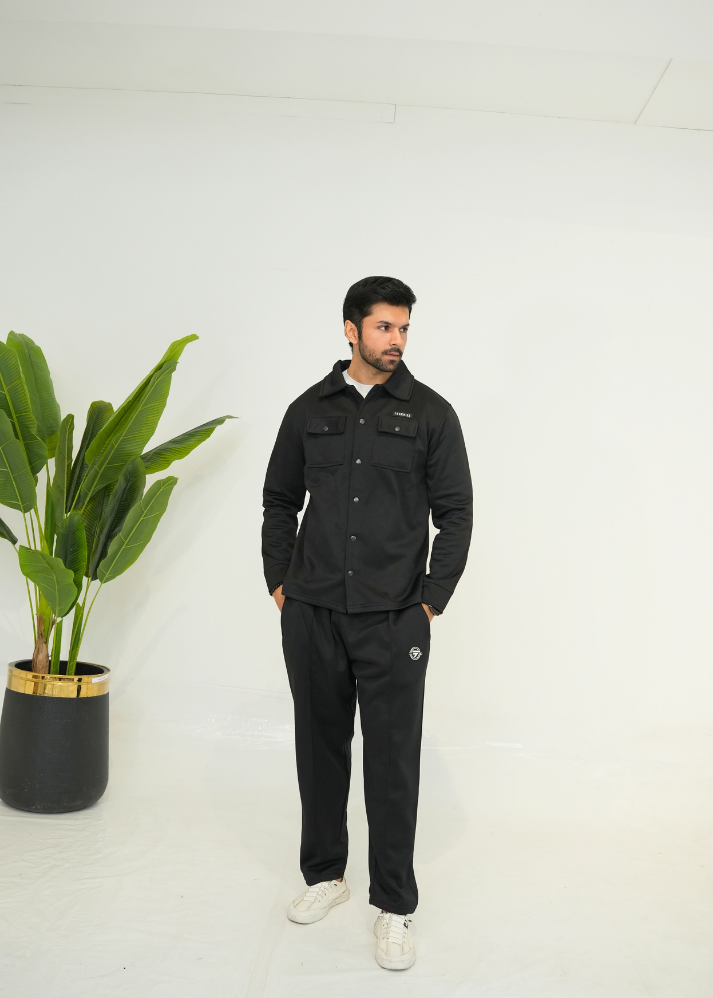 Trakkiez Front Pockets Detail Black Tracksuit With Full Sleeves