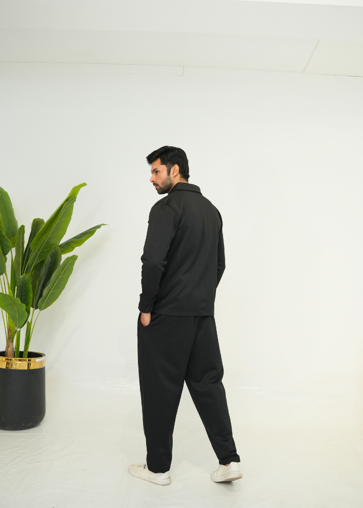 Trakkiez Front Pockets Detail Black Tracksuit With Full Sleeves