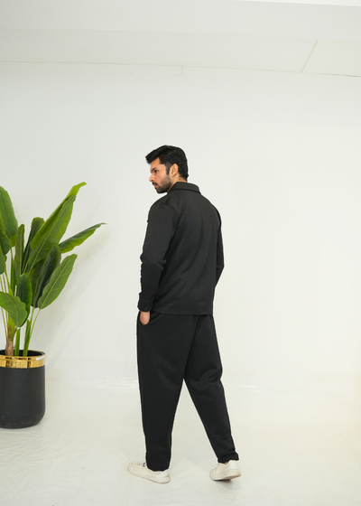 Trakkiez Front Pockets Detail Black Tracksuit With Full Sleeves