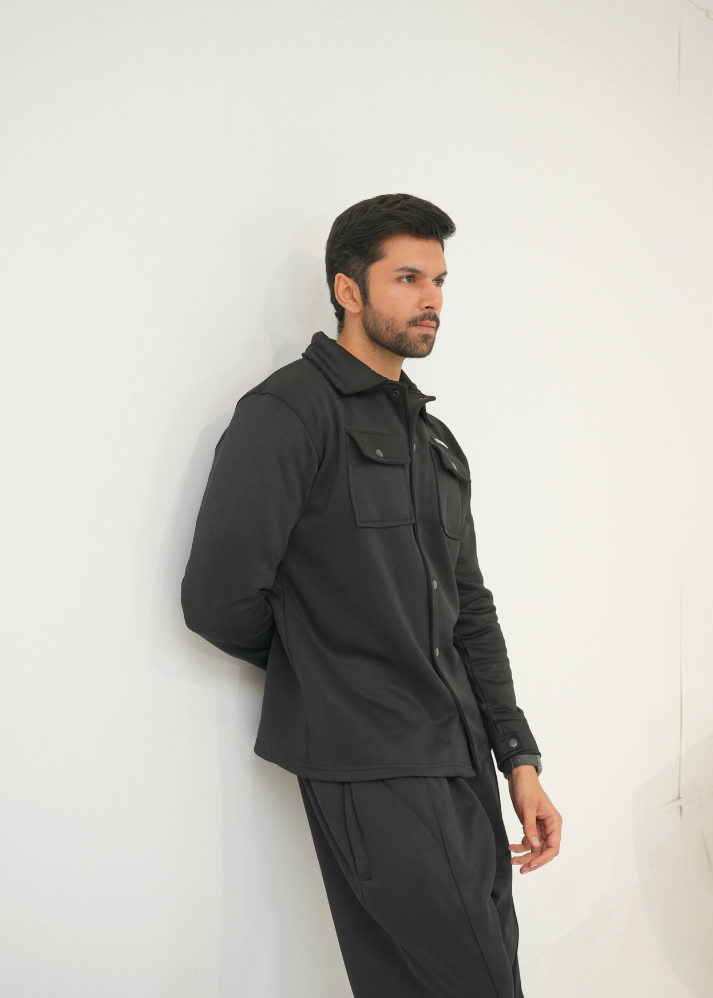 Trakkiez Front Pockets Detail Black Tracksuit With Full Sleeves