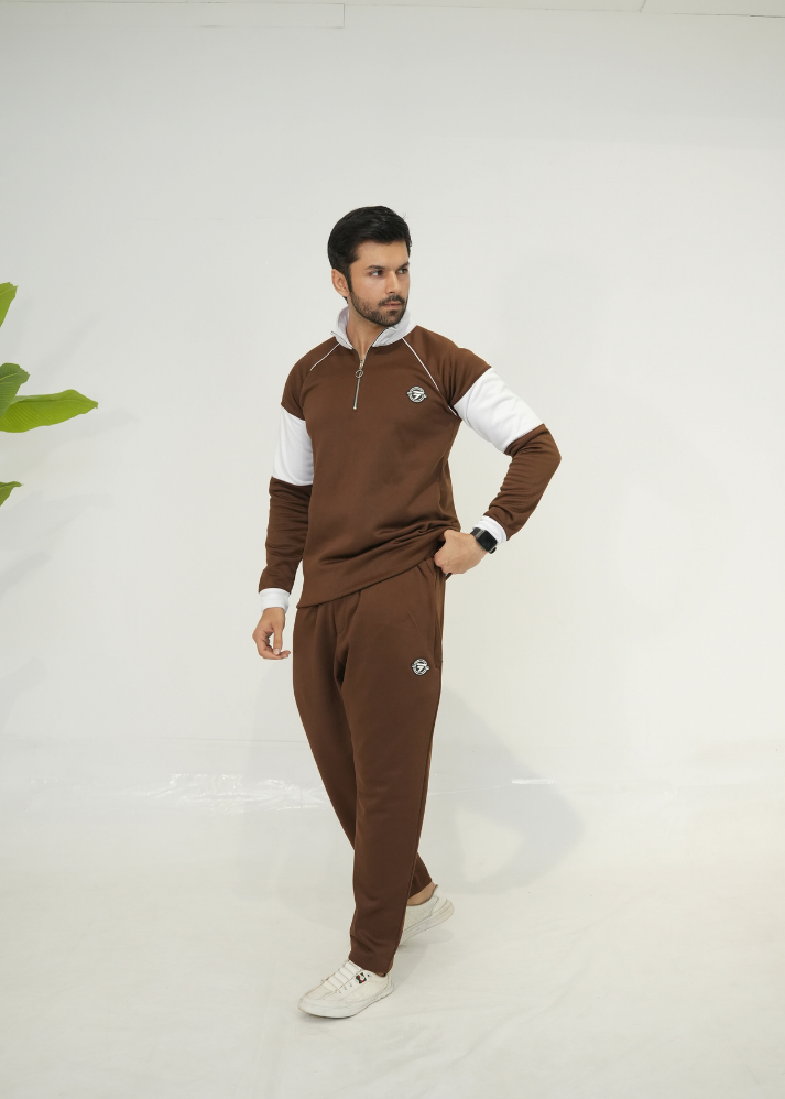 Trakkiez Premium Brown Cotton Fleece Tracksuit