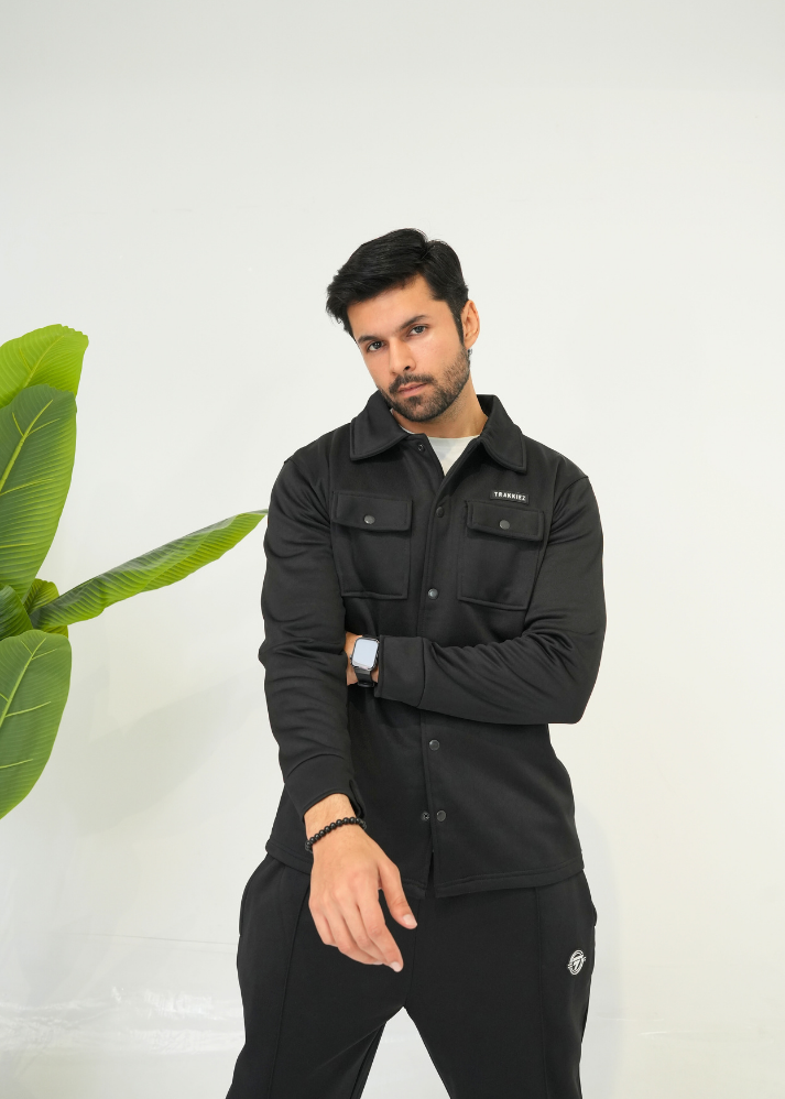 Trakkiez Front Pockets Detail Black Tracksuit With Full Sleeves