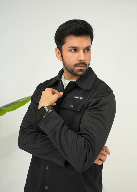 Trakkiez Front Pockets Detail Black Tracksuit With Full Sleeves