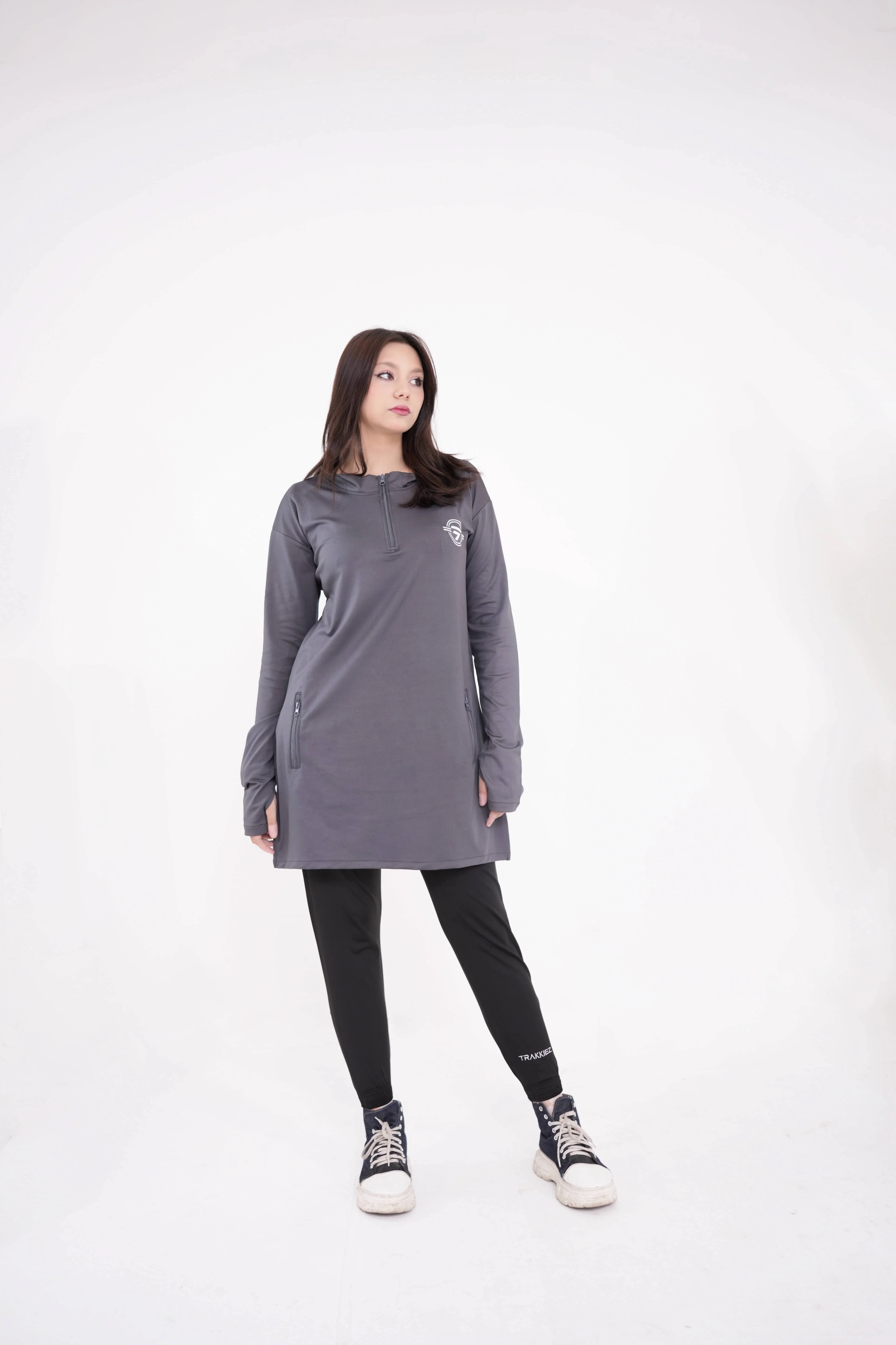 Modest Grey Top with Black Trouser