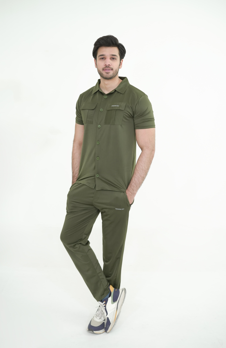 Trakkiez Front Pocket Detail Olive Green Tracksuit