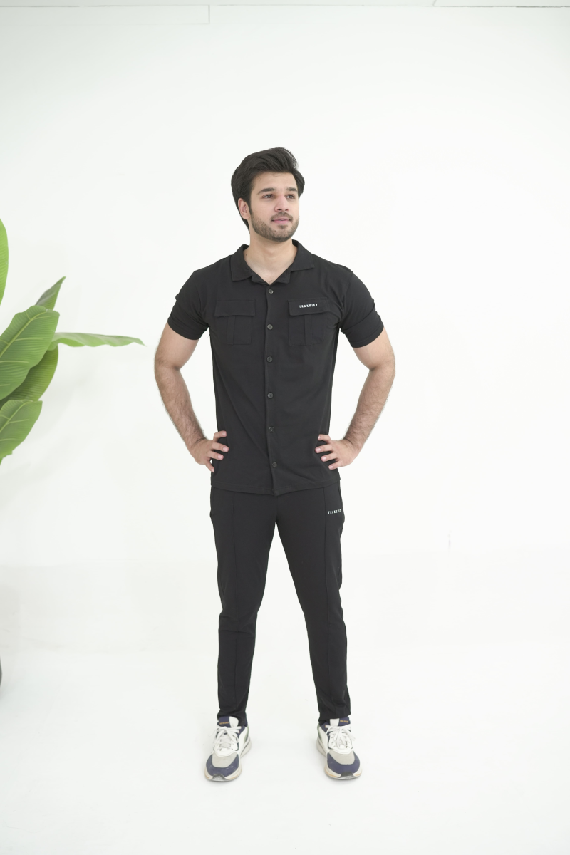 Trakkiez Front Pocket Detail Black Tracksuit
